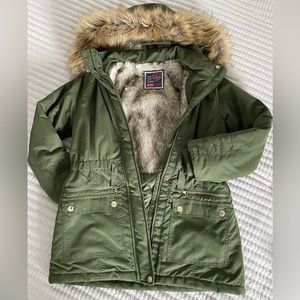 Justice Girls Winter Parka Jacket size 14/16 in olive green